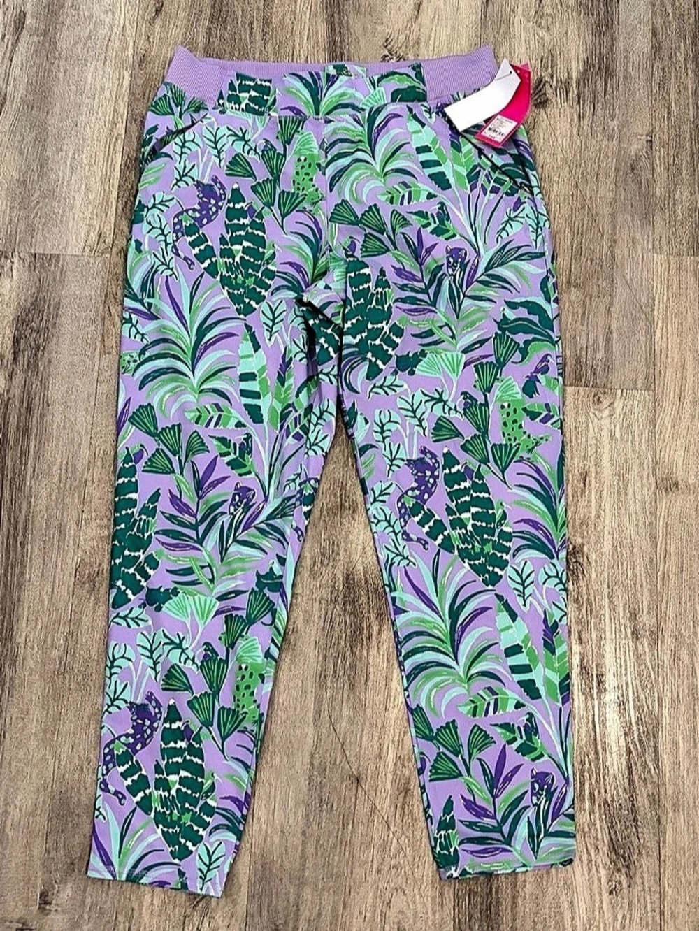 Lilly Pulitzer Luxletic Run Around Pants UPF 50+ Purple Floral Women’s L New